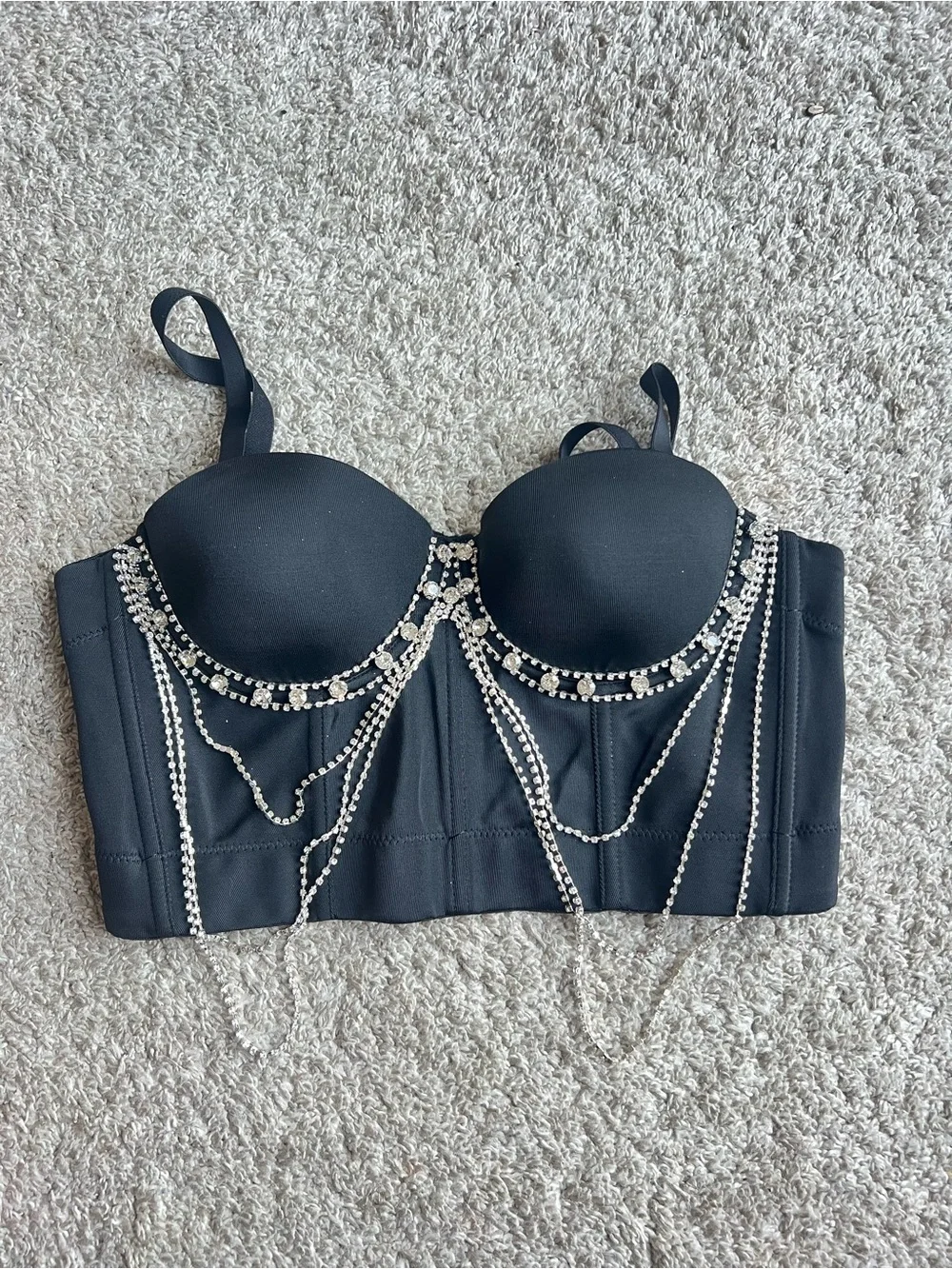 Black Embellished Strapless Bustier Top